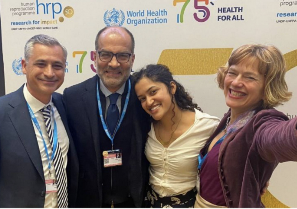 Image from left to right: Pedro Nobre (Immediate Past-President of WAS), Faysal Faysal-el-Kak (inaugural president of the proposed new WAS Federation in the North-Africa and Middle-East region), Lianne Gonsalves (WAS' official liaison with WHO) and Anne Philpott (Founder of WAS Member Organisation The Pleasure Project)